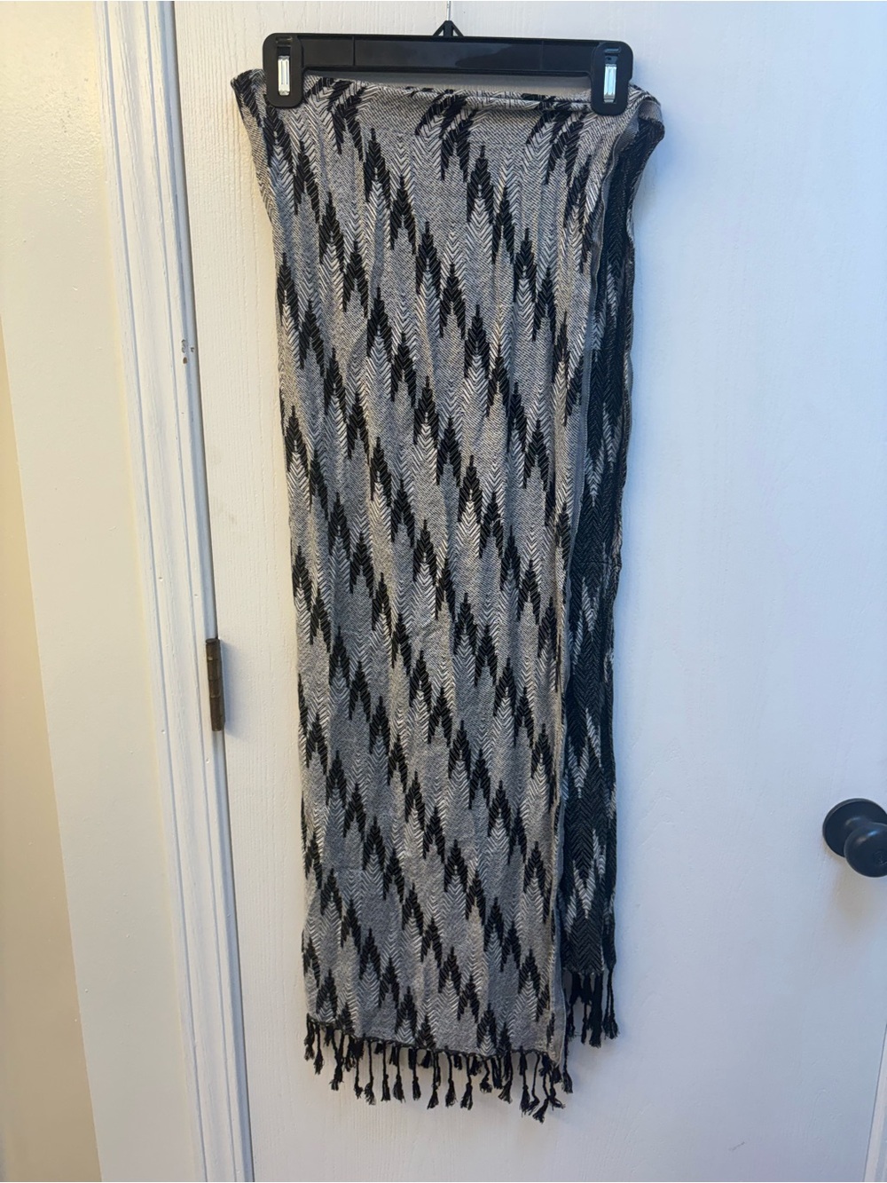 Classic Black & Gray Chevron Fringe Scarf
